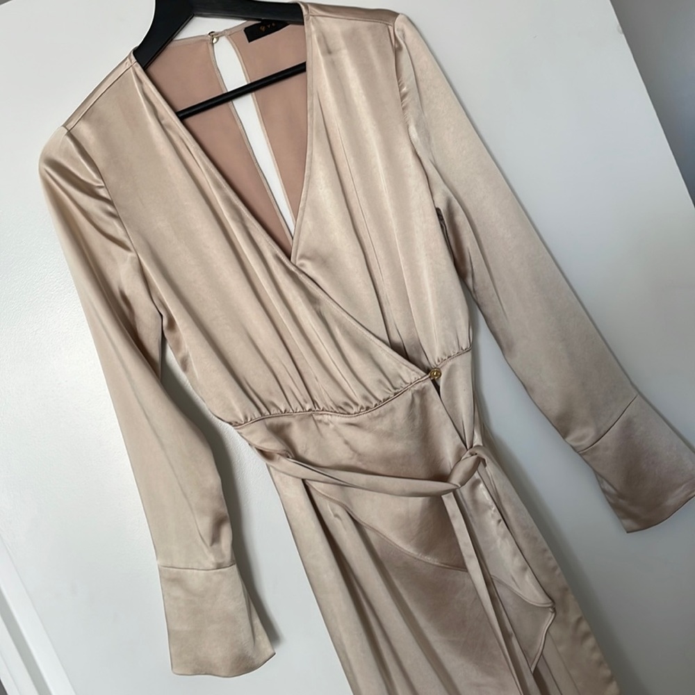 Luxe silky champagne wrap dress
